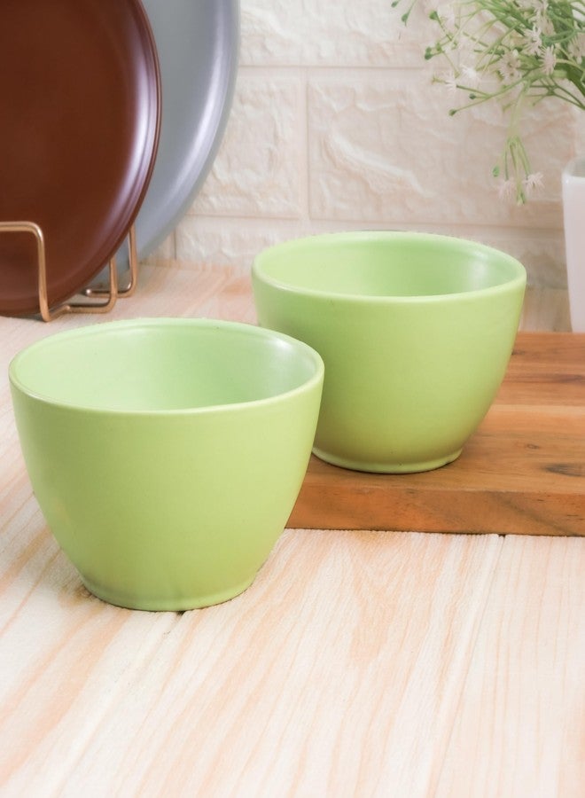 Femora Matte Finish Ceramic Bowl Set of 2 (600ml) | Small Serving Soup Bowls, Cereal Bowl, Pasta Bowls | Dishwasher & Microwave Safe - Green - Image 1